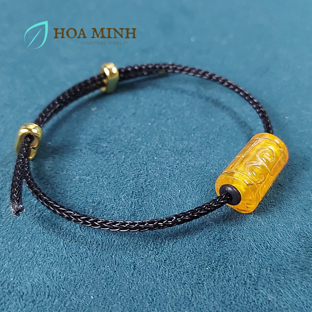 Vòng tay dây cáp phối lu thống Hổ Phách size 10x16.9 li chạm khắc vân mây may mắn