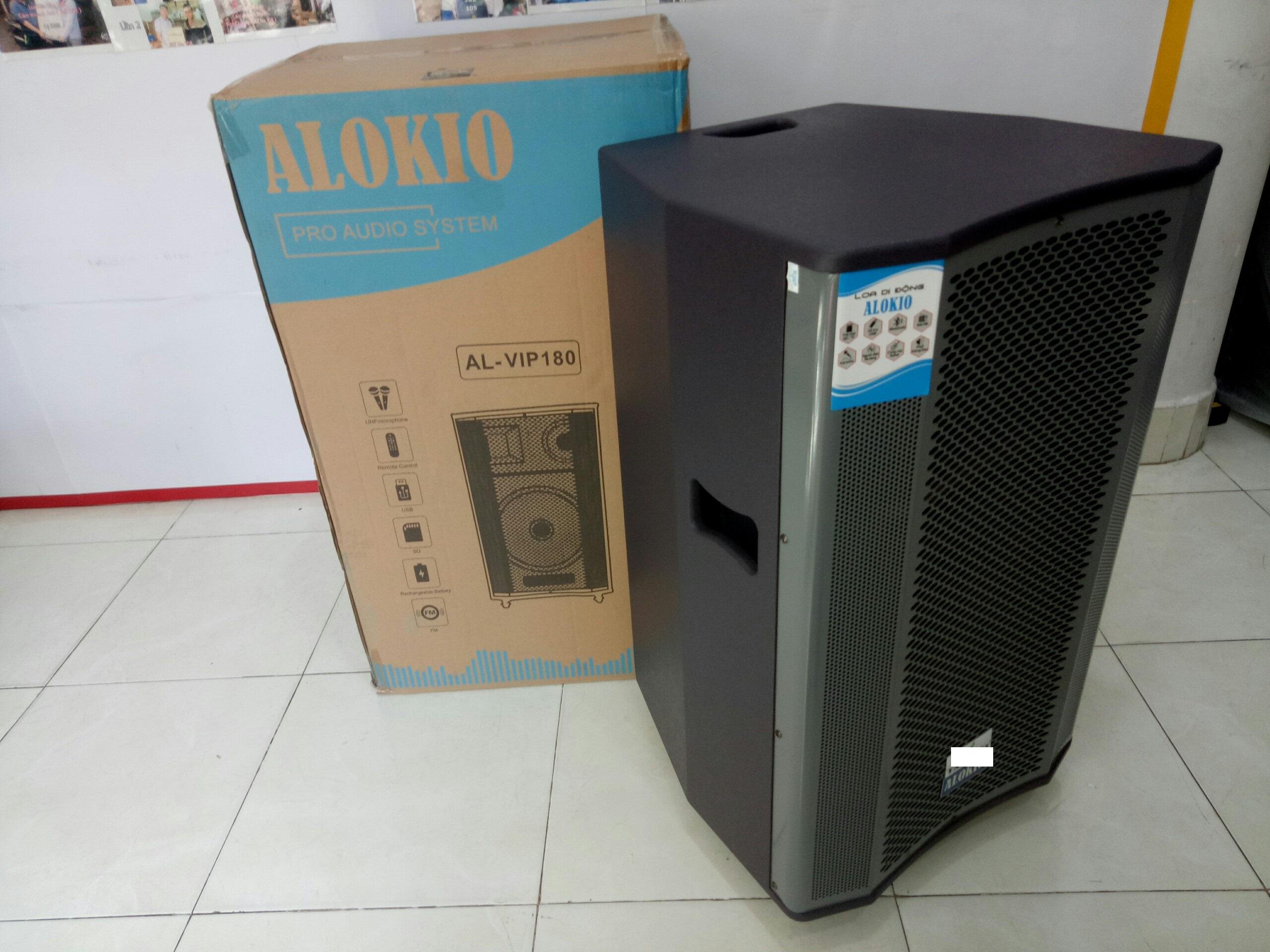 Loa kéo &quot;ALOKIO VIP180&quot; karaoke di động bass 4 tấc - Thùng gỗ - Công suất lớn - Kèm 2 micro UHF chỉnh được tần số - Ngoại hình sang trọng - Sản phẩm chính hãng