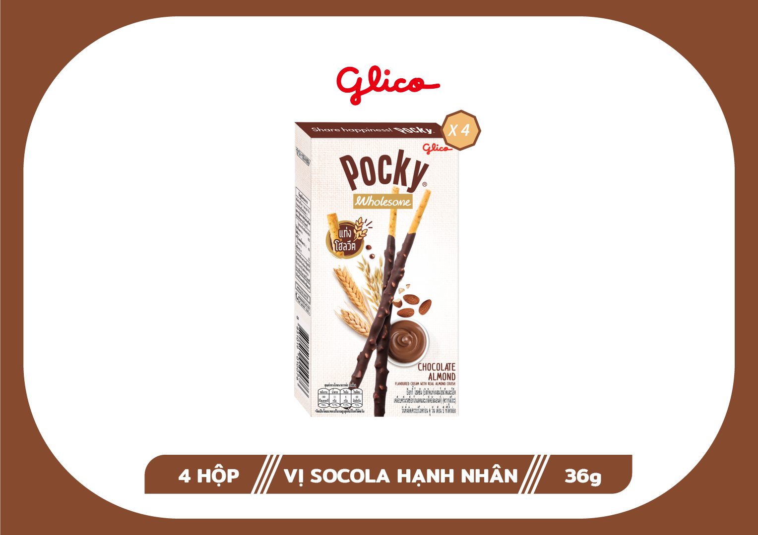 Combo 4 Bánh Que Pocky Ngon Khỏe Đẹp vị Sô cô la Hạnh Nhân