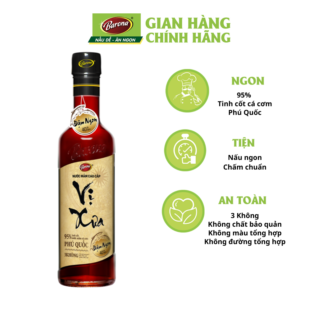 Nước mắm cao cấp Vị Xưa 40 độ đạm (500ml), 1 thùng 6 chai