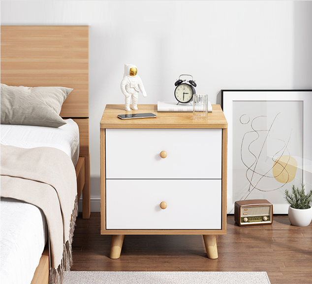 Tủ Đầu Giường GAPI Chân Gỗ Sồi Tự Nhiên Thiết Kế 2 Ngăn Kéo Sức Chứa Lớn Cho Phòng Ngủ - GP174
