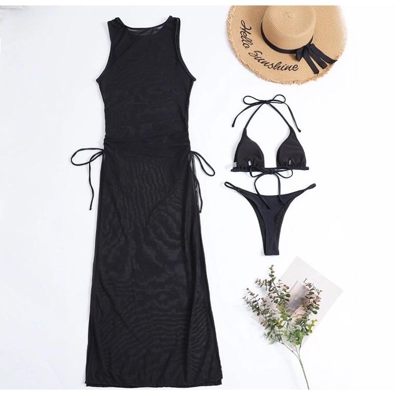 BY013 - Bikini Kèm Váy Voan Đen - Đồ Bơi Nữ Kín Đáo Nhưng Không Kém Phần Gợi Cảm
