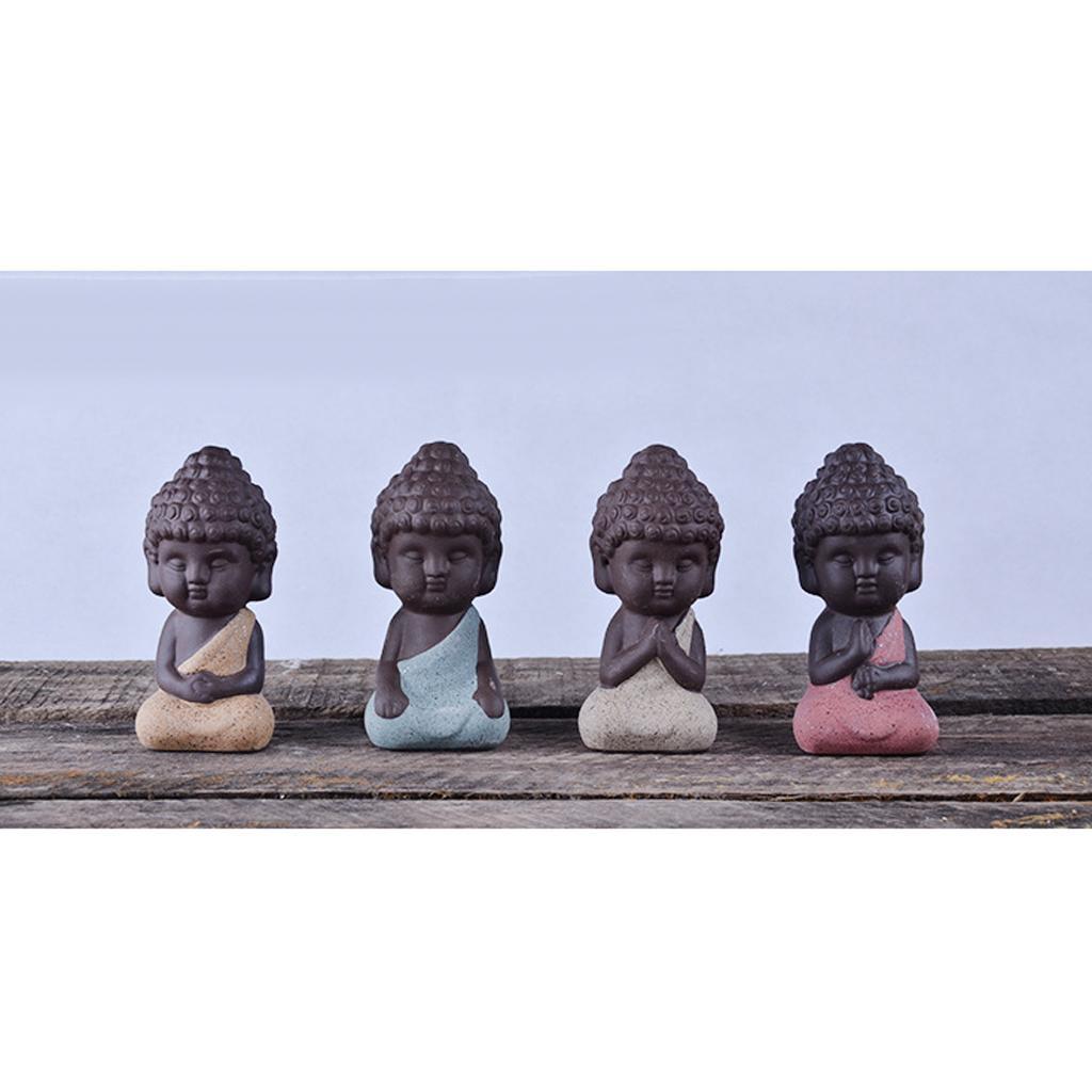 2X Little Monk Buddha Ceramic Statues Holder Tea Pet Home Tea Tray Decor Blue