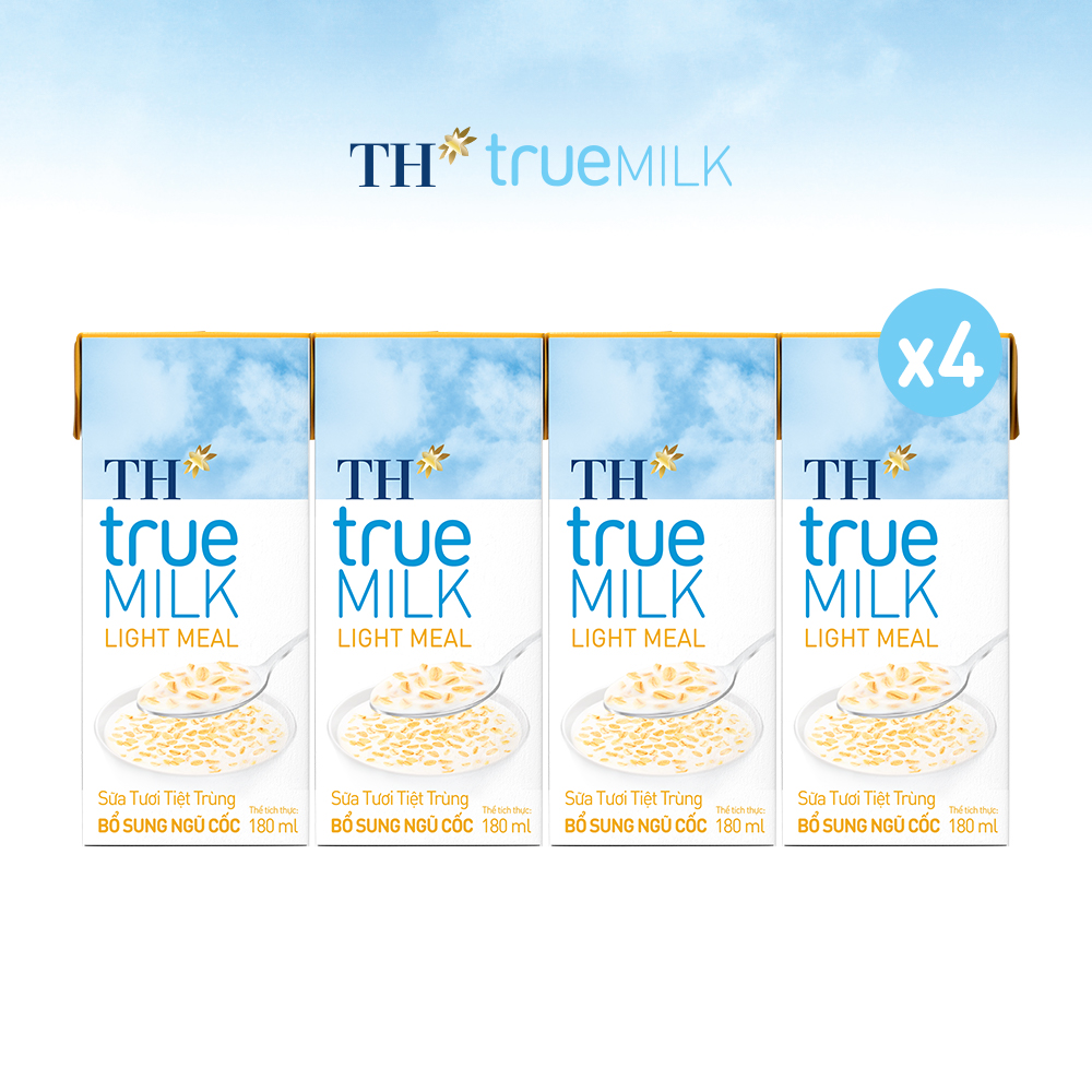 4 Lốc sữa tươi tiệt trùng TH True Milk Light Meal bổ sung ngũ cốc 180ml