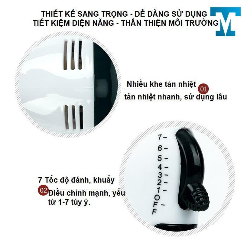 Máy Đánh Trứng Cầm Tay 7 Tốc Độ + Tặng Kèm 4 Đầu Đánh Trứng Cao Cấp, Hoạt Động Êm Ái - Bảo Hành 12 Tháng