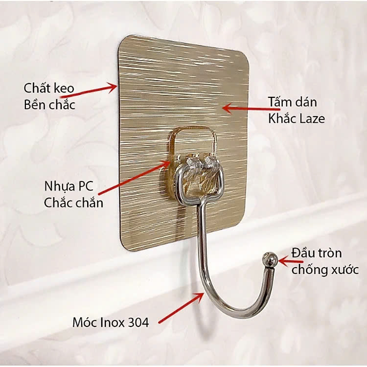 COMBO 10 Móc Dán Tường Treo Đồ Nặng INOX 8KG Siêu Dính Chịu Lực Trang Trí Decor Tường Móc Treo Đồ Nặng Dán Tường Chất Lượng Cao Miếng Dán Tường Tiện Lợi Ko Khoan Đục Tường