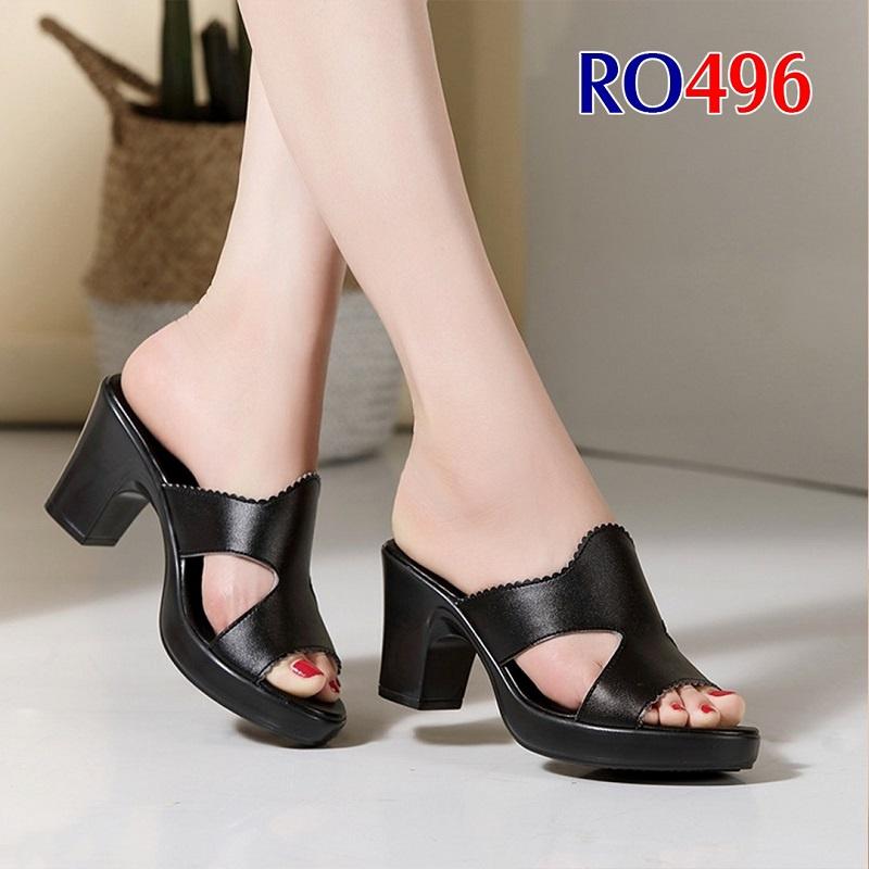 Giày cao gót nữ đẹp đế vuông 7 phân hàng hiệu rosata màu đen ro496