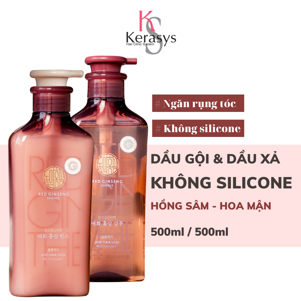 Cặp Dầu Gội Xả Ngăn Ngừa Rụng Tóc Và Làm Phồng Tóc Kerasys Dong Ui Hồng Sâm Hoa Mận 500ml*2