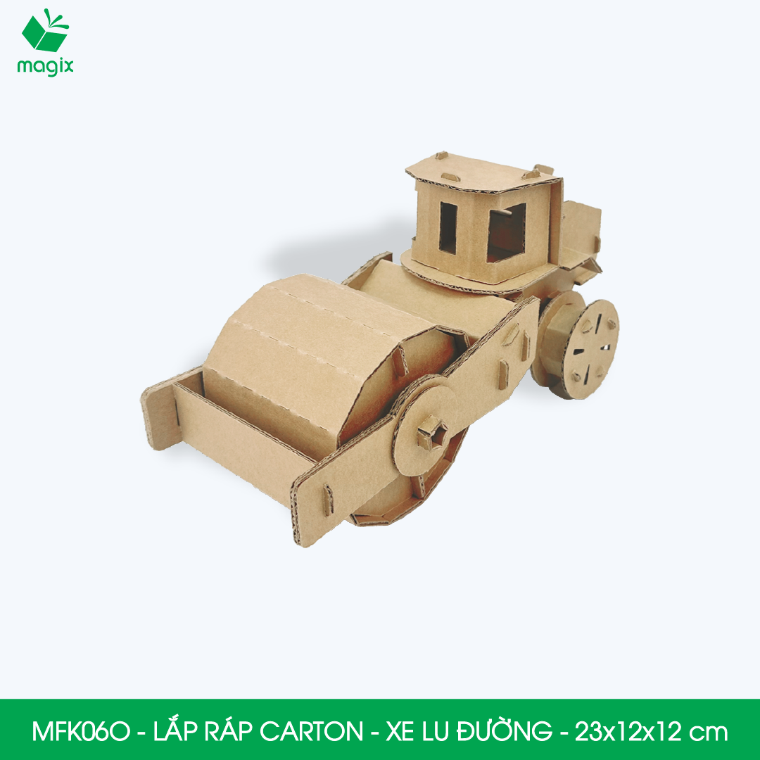 MFK06O - Xe nén đất, đầm đất - 23x12x12 cm - Đồ chơi lắp ráp mô hình từ bìa carton cứng cao cấp
