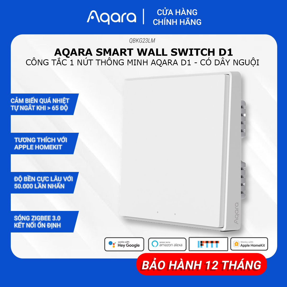 Công Tắc Thông Minh AQARA D1 Zigbee Bản Có &amp; Không Dây Nguội Điều Khiển Từ Xa Hẹn Giờ Bật Tắt Tương Thích HomeKit Cần Hub, Hàng Chính Hãng, BH 12 Tháng