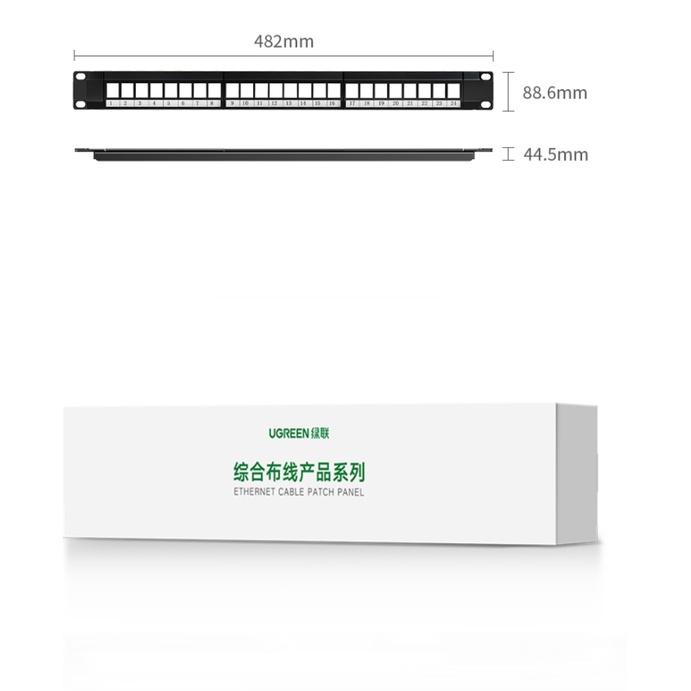 Khung rỗng Patch Panel Utp Ethernet Cat5E và Cat6 24 cổng kim loại UGREEN NW154 80445 hàng chính hãng