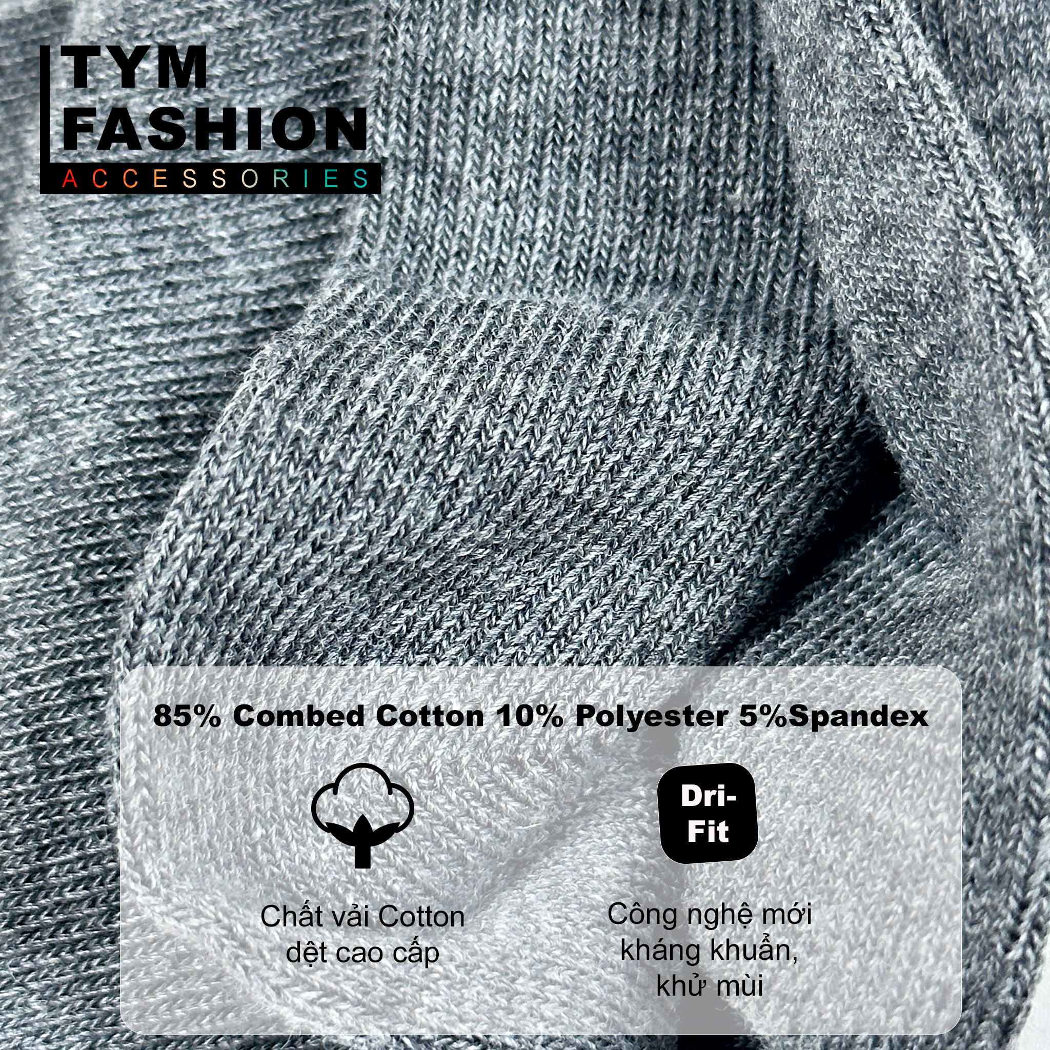 Vớ Cotton dệt cao cấp Nam Nữ TYM - trơn - kích thước Thấp Lửng Cao - Thoáng khí, thấm hút tốt - SOCKT001 - TYM FASHION