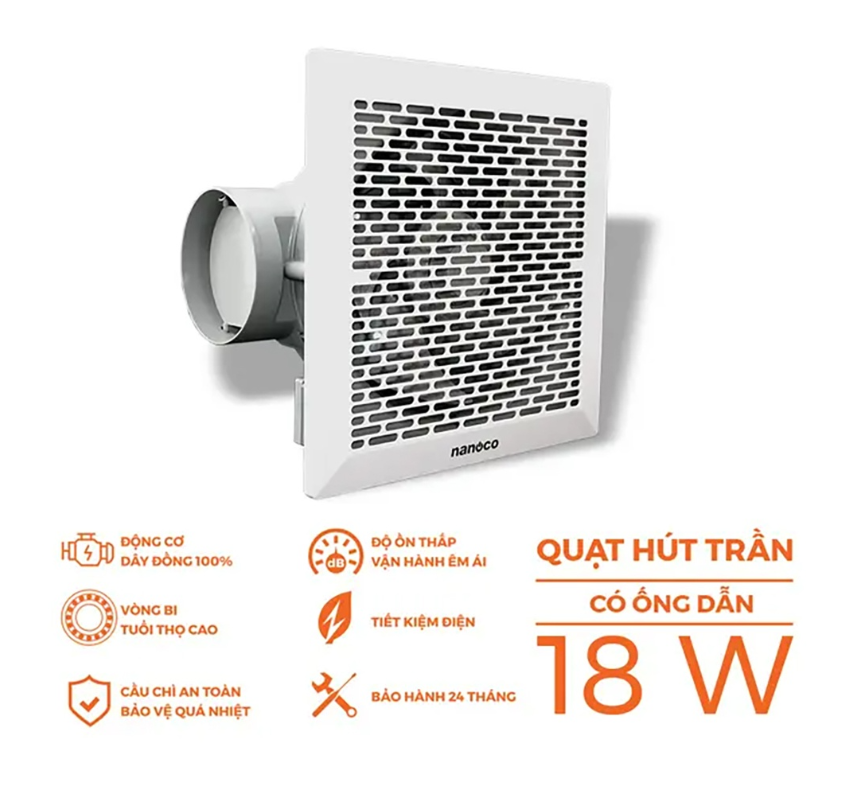 Quạt hút âm trần có ống dẫn 18W NCV2020-C - NANOCO