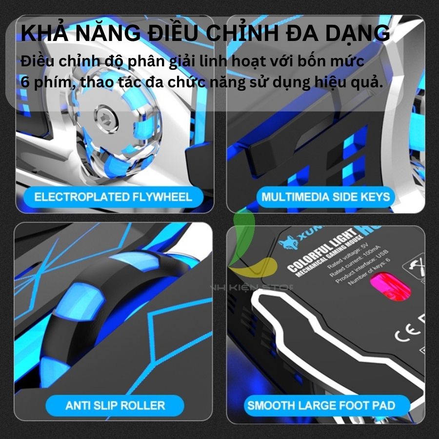 Chuột máy tính XUNFOX H3 - Chuột gaming giá rẻ có dây cắm USB tích hợp hiệu ứng ánh sáng nhiều màu sắc - Hàng nhập khẩu
