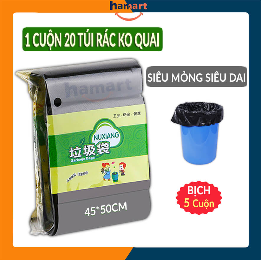 100 Túi Đựng Rác Văn Phòng Nylon Đen 5 Cuộn 150gr Túi Đựng Rác Tự Hủy Sinh Học 45x50CM Siêu Dai
