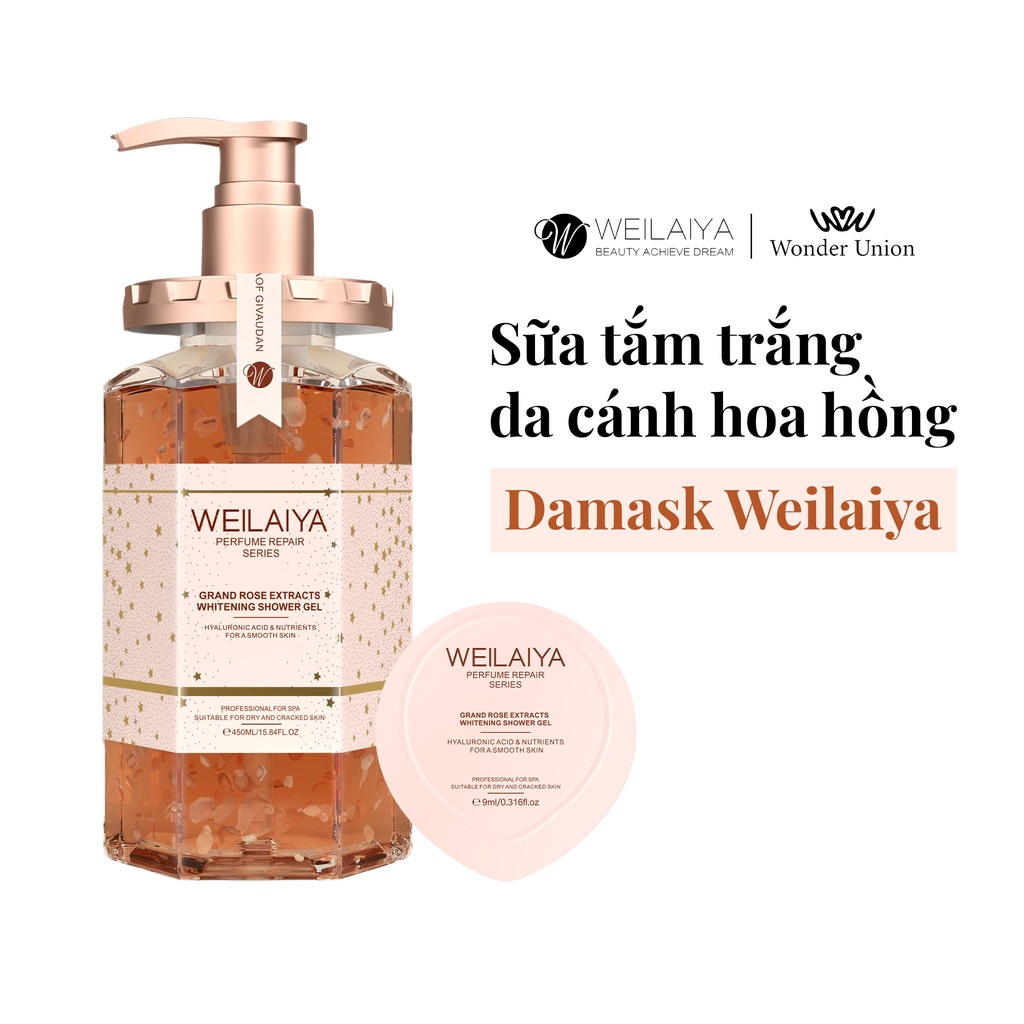 Sữa Tắm Weilaiya Chính Hãng Giúp Trắng Da Dưỡng Ẩm Cánh Hoa Hồng Damask 450ml