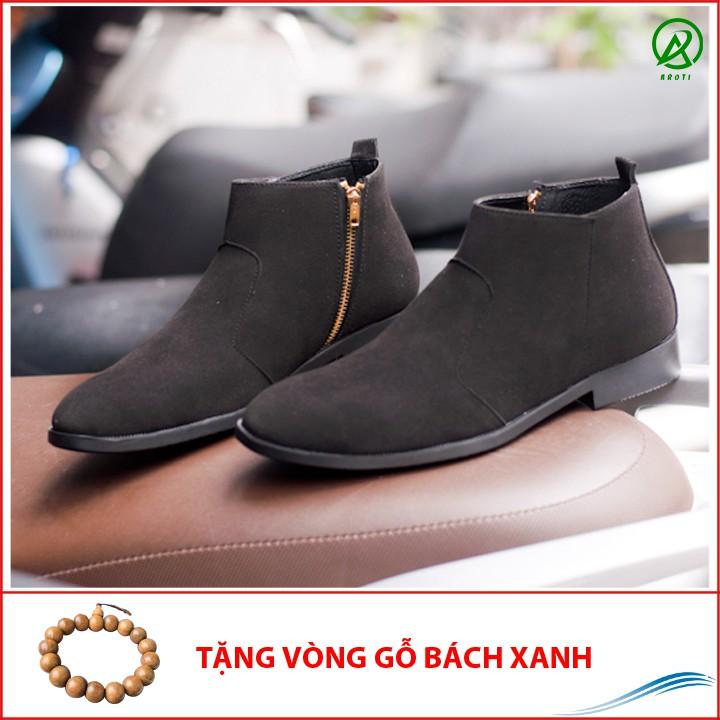 Giày Chelsea Boot Cổ Khóa Tiện Lợi Da Búc Đen Và Đế Được Khâu Chắc Chắn - CB521-bucdenkhoa(GB)- Kèm Vòng Gỗ Bách Xanh