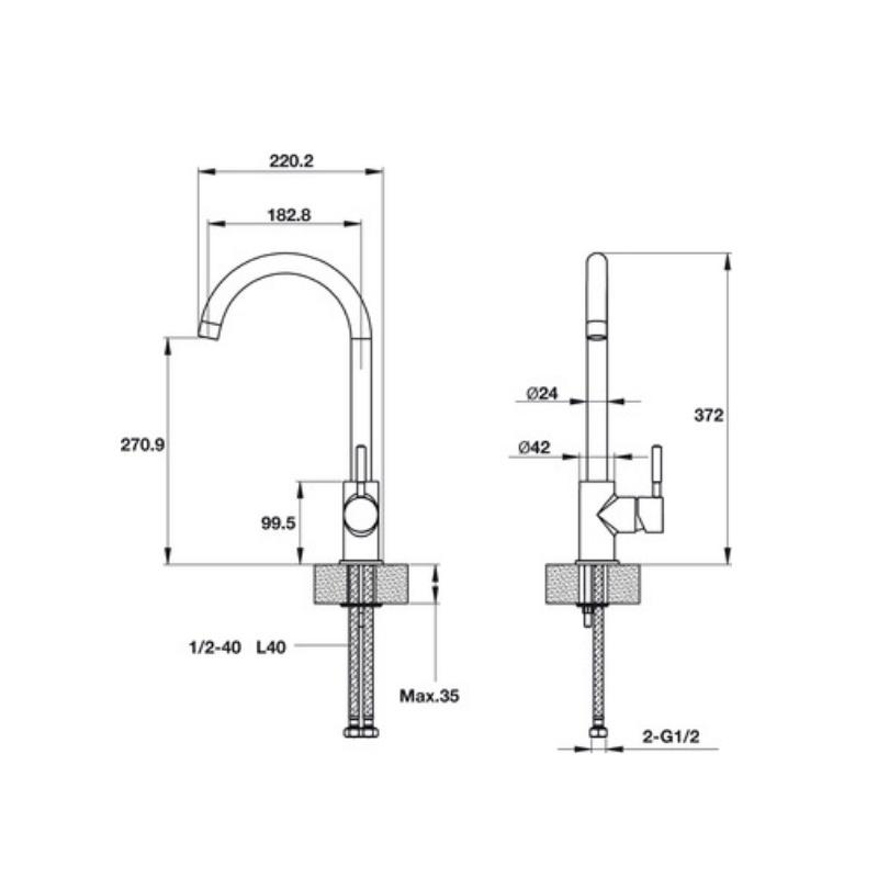 Vòi Rửa Chén Hafele HT19-GH1F270 - Đồng Mạ Màu Đá &amp; Crom - 2 Đường Nước - Hàng Chính Hãng