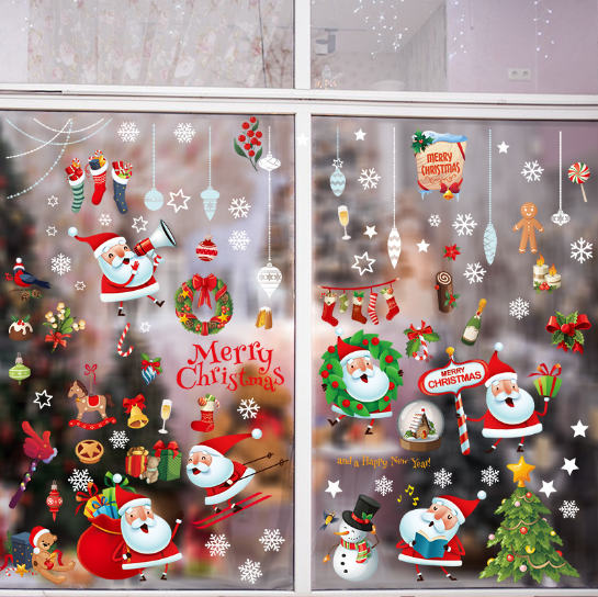 Decal trang trí Noel hít tĩnh điện - Những Ông già Noel vui nhộn