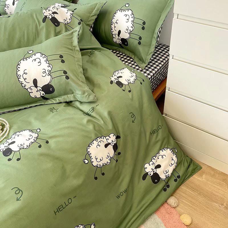 Bộ chăn ga gối Cotton Poly M2T bedding Cừu bông, vỏ chăn mền, drap giường và 2 vỏ gối