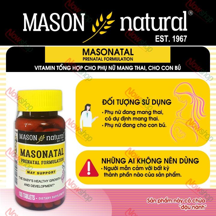 Viên uống bổ sung vitamin tổng hợp cho phụ nữ mang thai và cho con bú Mason Natural Masonatal Prenatal Formulation