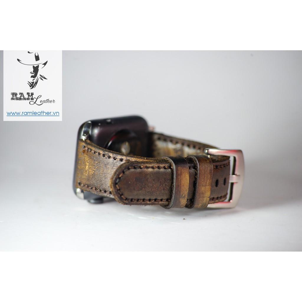 DÂY ĐỒNG HỒ TRỐNG ĐÔNG DA BÒ VEGTAN Ý NHUỘM THỦ CÔNG MÀU SOCOLA