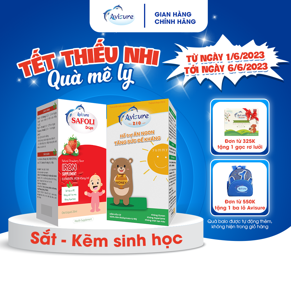 Combo 2 hộp Avisure Safoli - Zio Sắt Kẽm Sinh Học cho bé