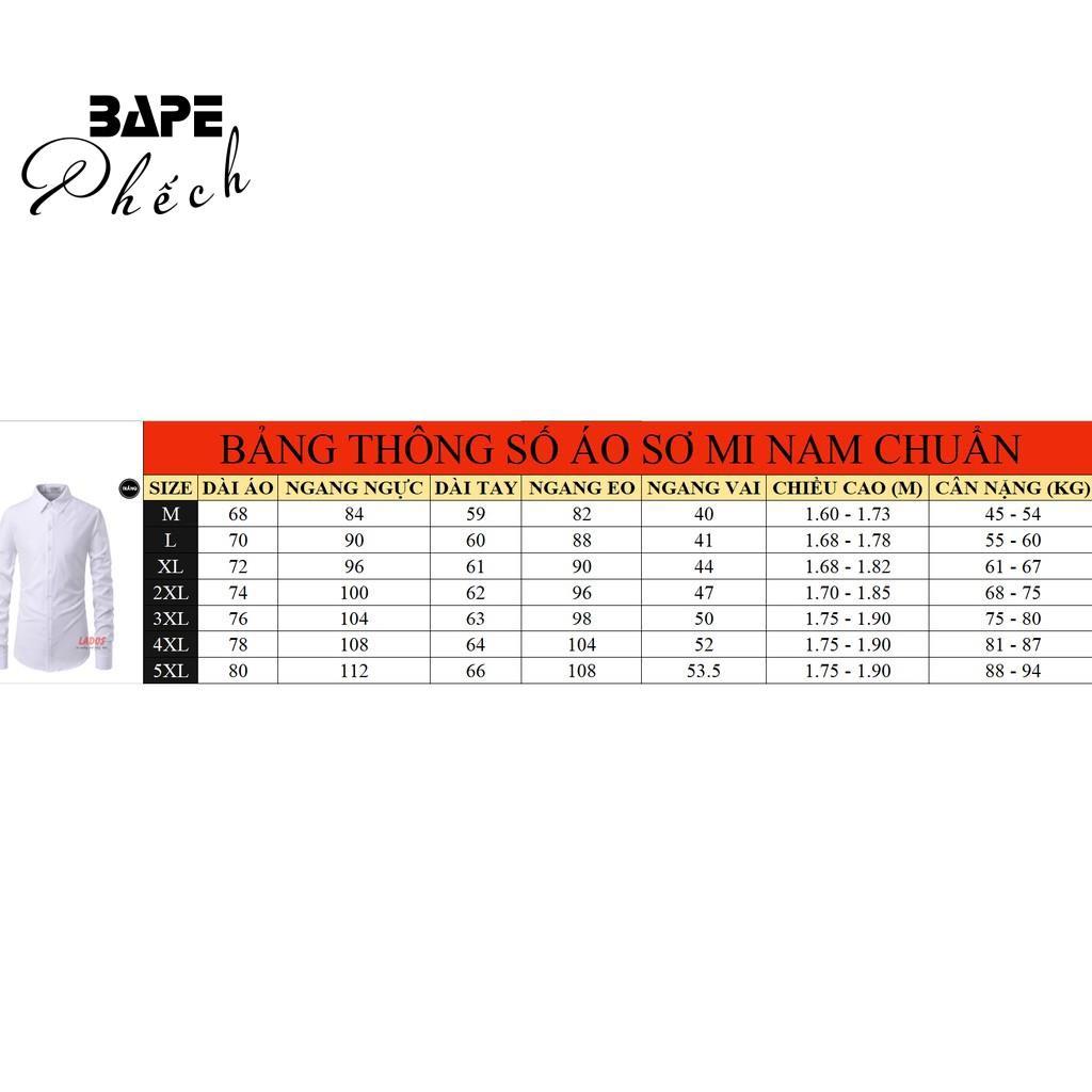 Áo sơ mi trơn big size BAPE PHẾCH-523D, form body, chất lụa chống nhăn