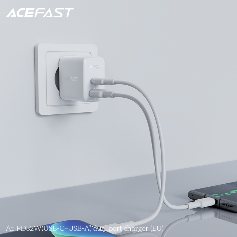 Sạc Acefast PD3.0 32W 2 cổng USB-C+USB-A (EU) - A5 Hàng chính hãng Acefast