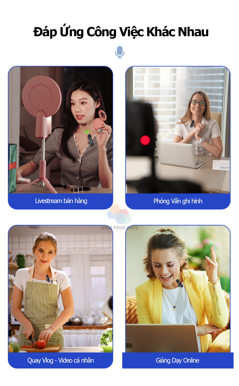 Mic thu âm chống ồn Lavalier cho điện thoại cài áo không dây, microphone livestream, khử tiếng ồn lọc âm, quay video, phỏng vấn, học tập, hàng chính hãng