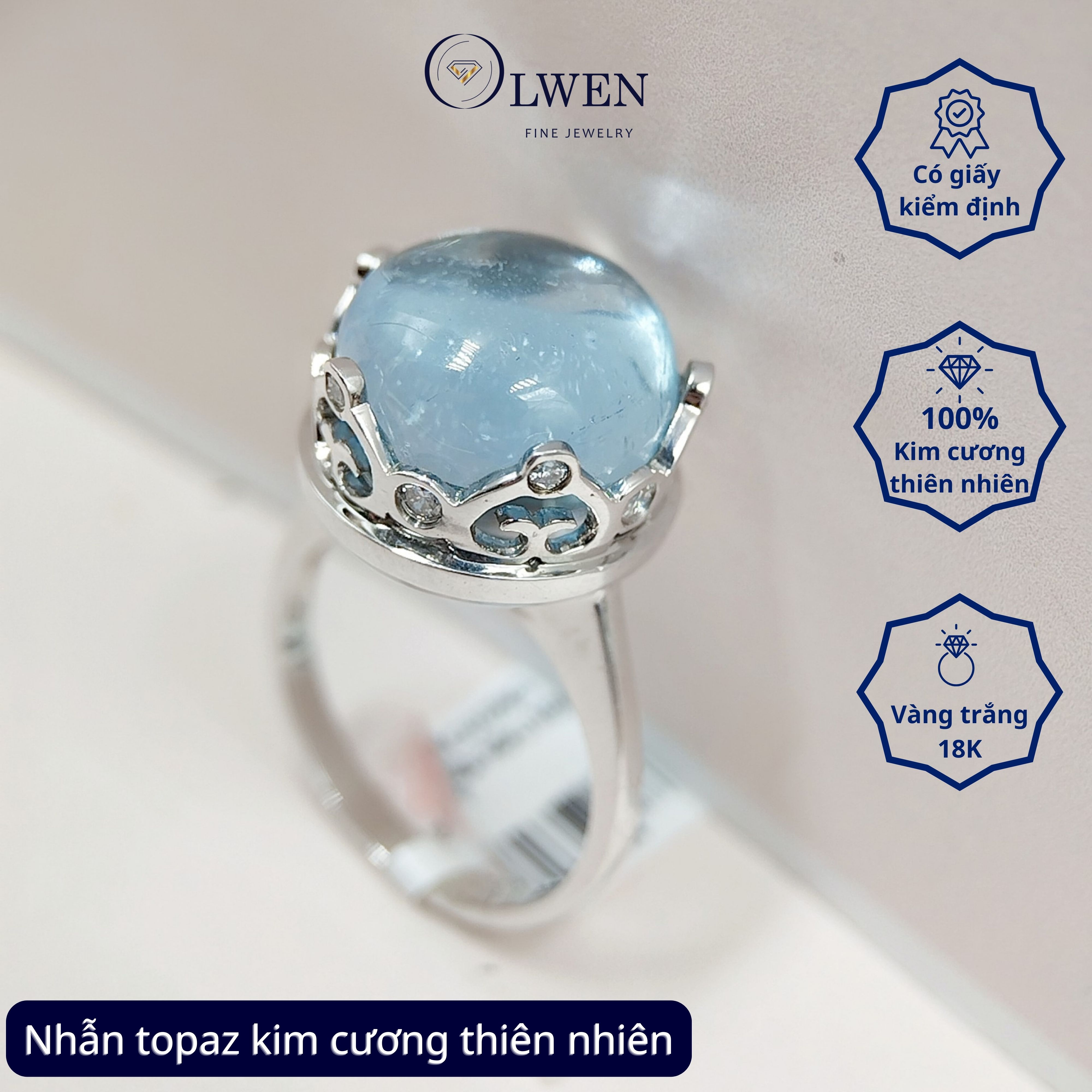 Nhẫn Topaz xanh kim cương 18K HK Olwen HA-SJ000017