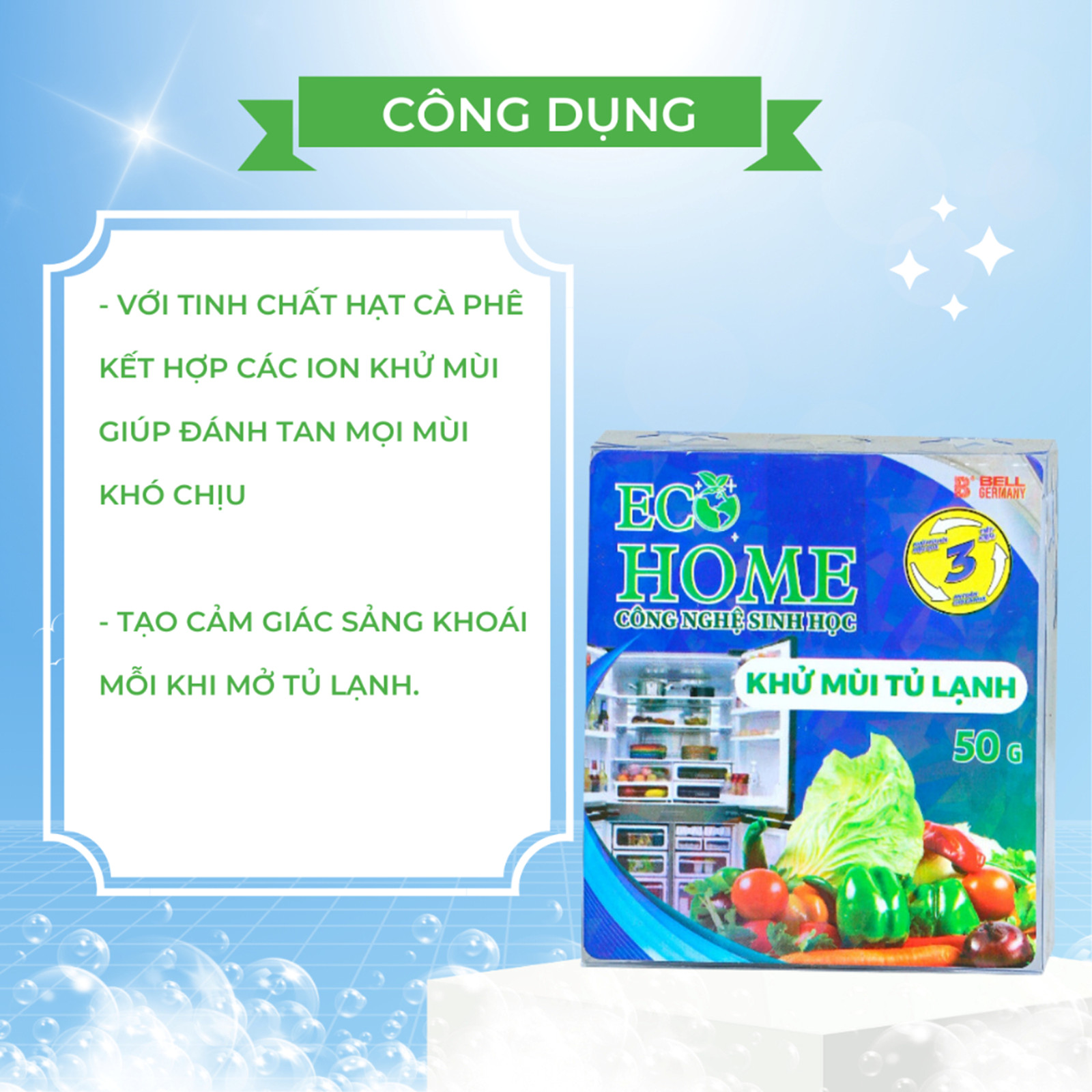 Khử Mùi Tủ Lạnh Công Nghệ Sinh Học ECOHOME 50G Mùi Hương Cafe Giúp Loại Bỏ Mùi Hôi Từ Thịt Cá Thức Ăn Thừa Rau Củ