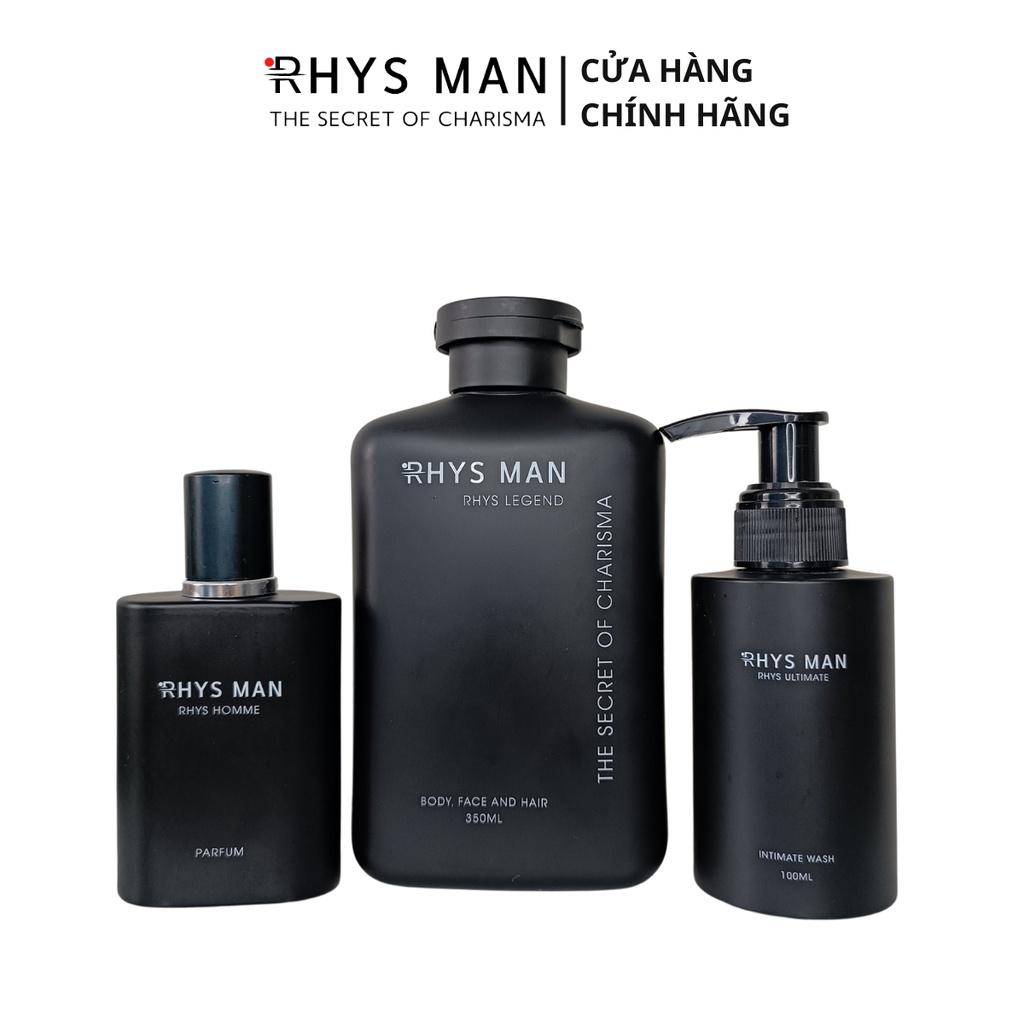 Combo sữa tắm gội nam Rhys Legend 3 in 1 &amp; Dung dịch vệ sinh nam Ultimate &amp; Nước hoa Homme Rhys Man - Hàng chính hãng