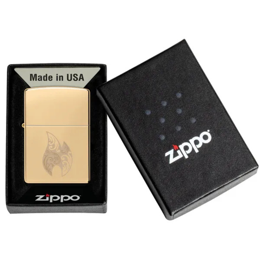 Bật Lửa Zippo Filigree Flame Design - Họa Tiết Ngọn Lửa Khắc Chìm - Đồng Thau Đánh Bóng Cao Cấp