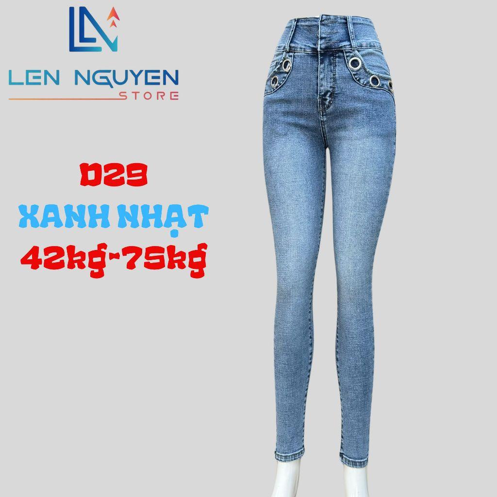 D29_Quần jean nữ, dài, lưng cao, quần bò nữ dáng ôm, quần rin nữ có big size, cho 42kg đến 75kg,LEN NGUYEN STORE - Xanh