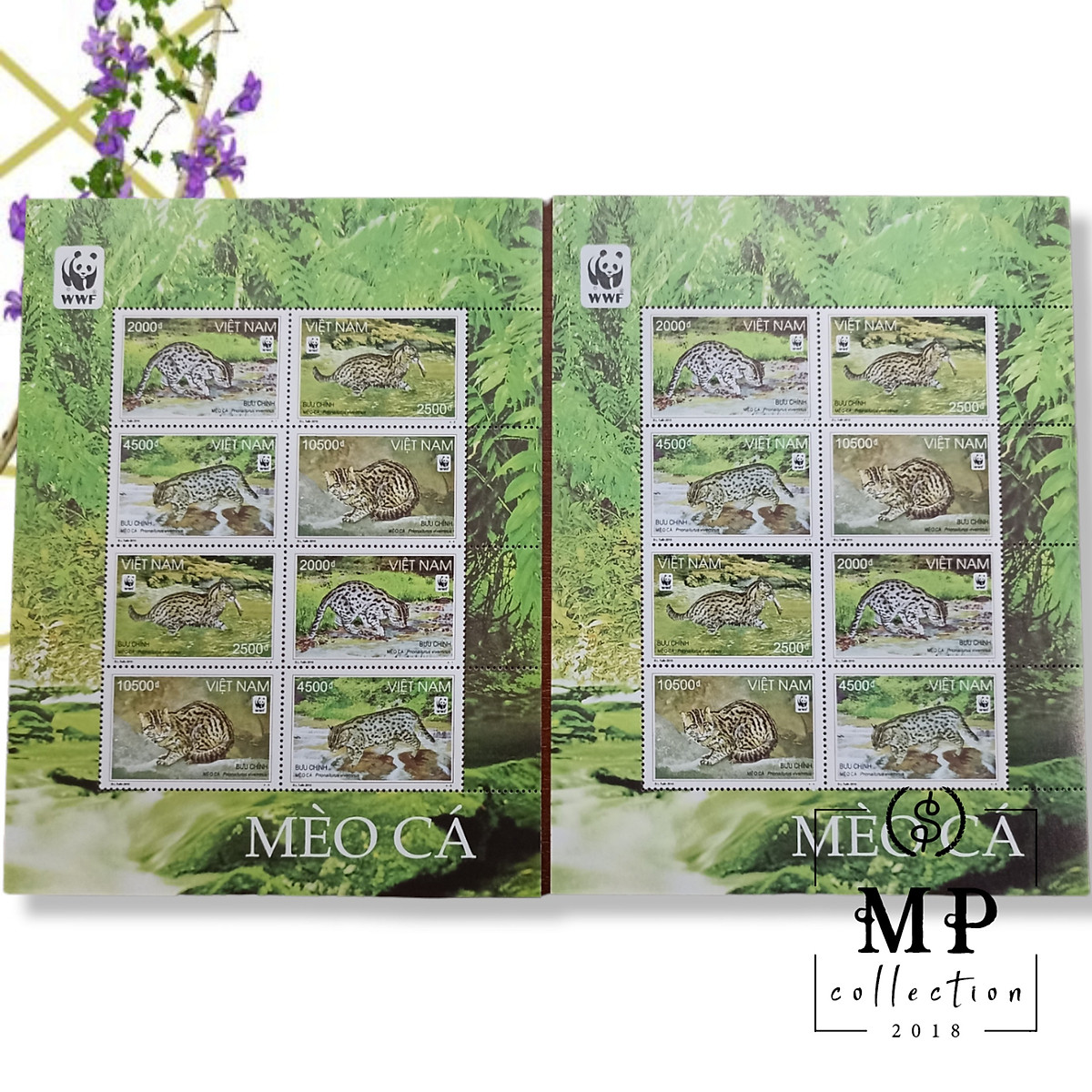 Bloc gồm 6 tem sưu tầm mèo Cá WWF Bảo vệ động vật quý hiếm 2010 8 con