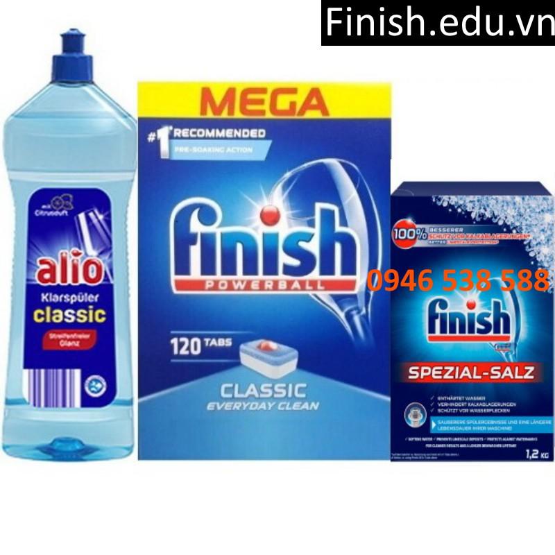 Combo 120 viên rửa bát finish + muối finish 1.2kg + Nước làm bóng alio 1 lít dùng cho máy rửa bát