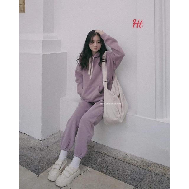 Bộ nỉ trơn áo mũ Cotton H2B