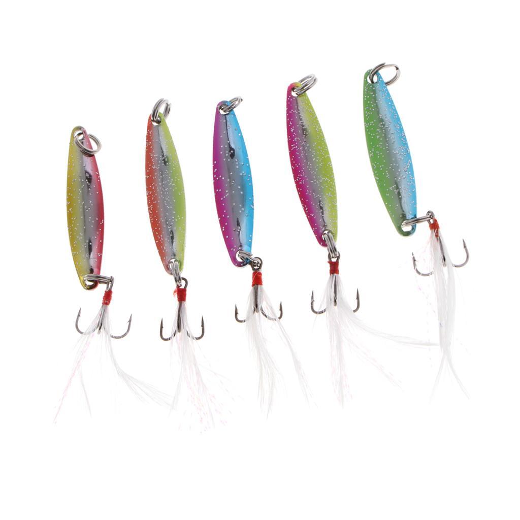 5pcs Spoons Hard Fishing Lures Treble Hook Salmon Bass Metal Fishing Baits Spinnerbaits