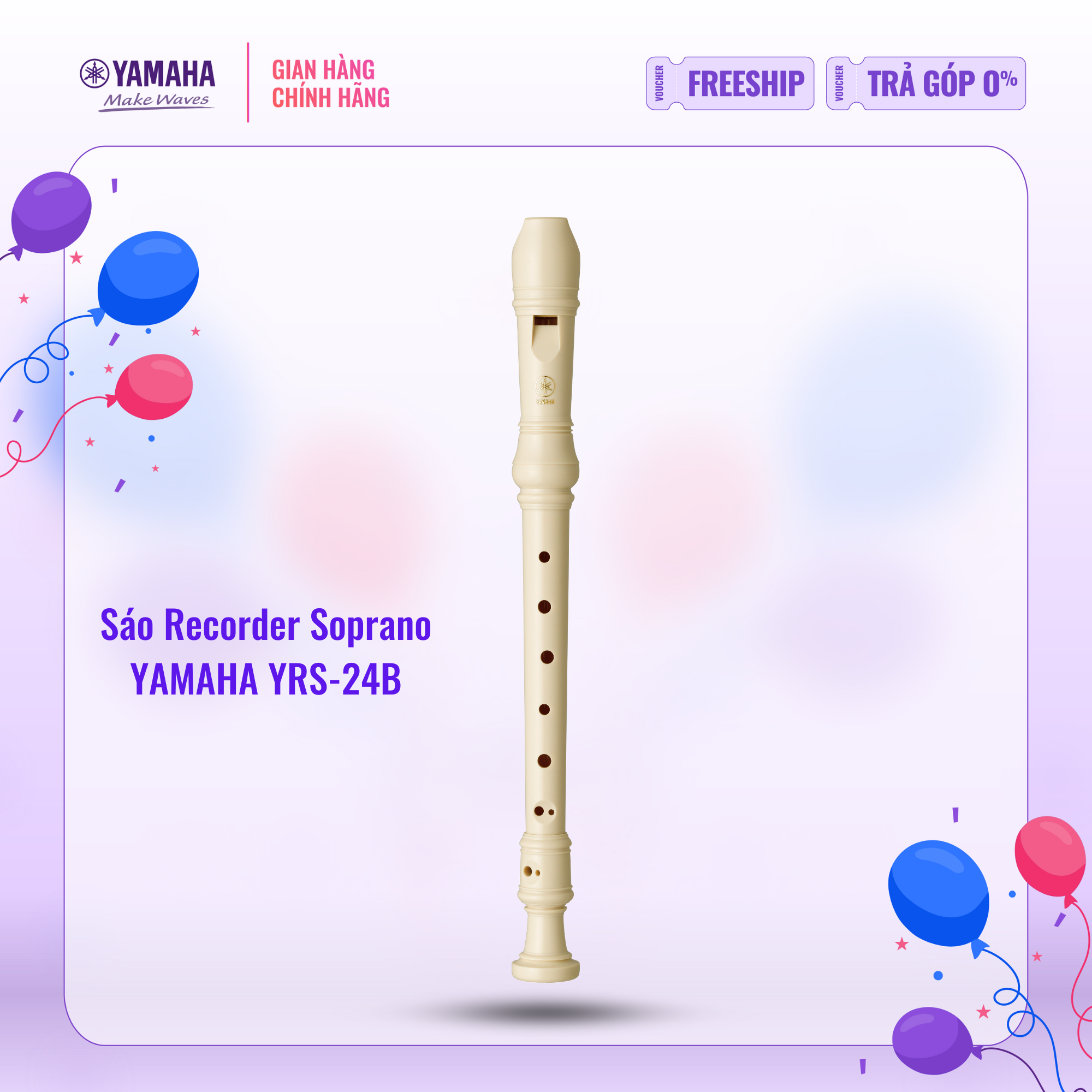 Sáodọc Recorder Soprano Yamaha Yrs - 24B Kèm Túi Đựng - Nốt Thổi Baroque, Tiêu Chuẩn Giáo Dục Quốc Tế
