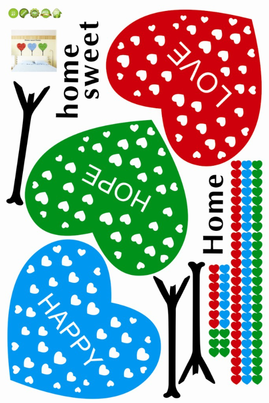 Decal trang trí tường - Cây trái tim sắc màu mới