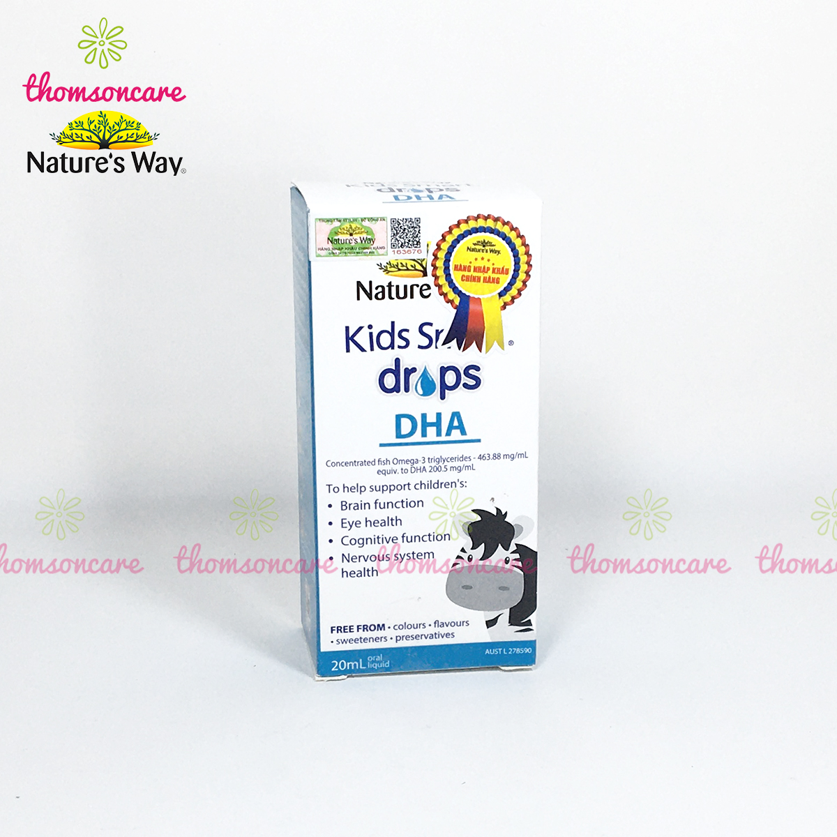 Bổ sung DHA dạng giọt cho bé - Nature's Way Kids Smart Drops DHA - Lọ 20ml Giúp trẻ thông minh, phát triển não bộ từ sơ sinh
