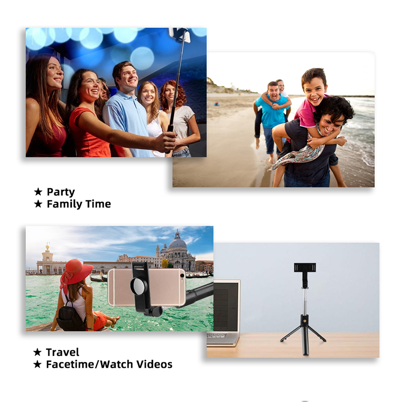 Gậy chụp hình 3 chân có bluetooth Selfiecom K10 chụp ảnh selfie tự sướng bằng remote, kẹp xoay 360 độ - Hàng chính hãng