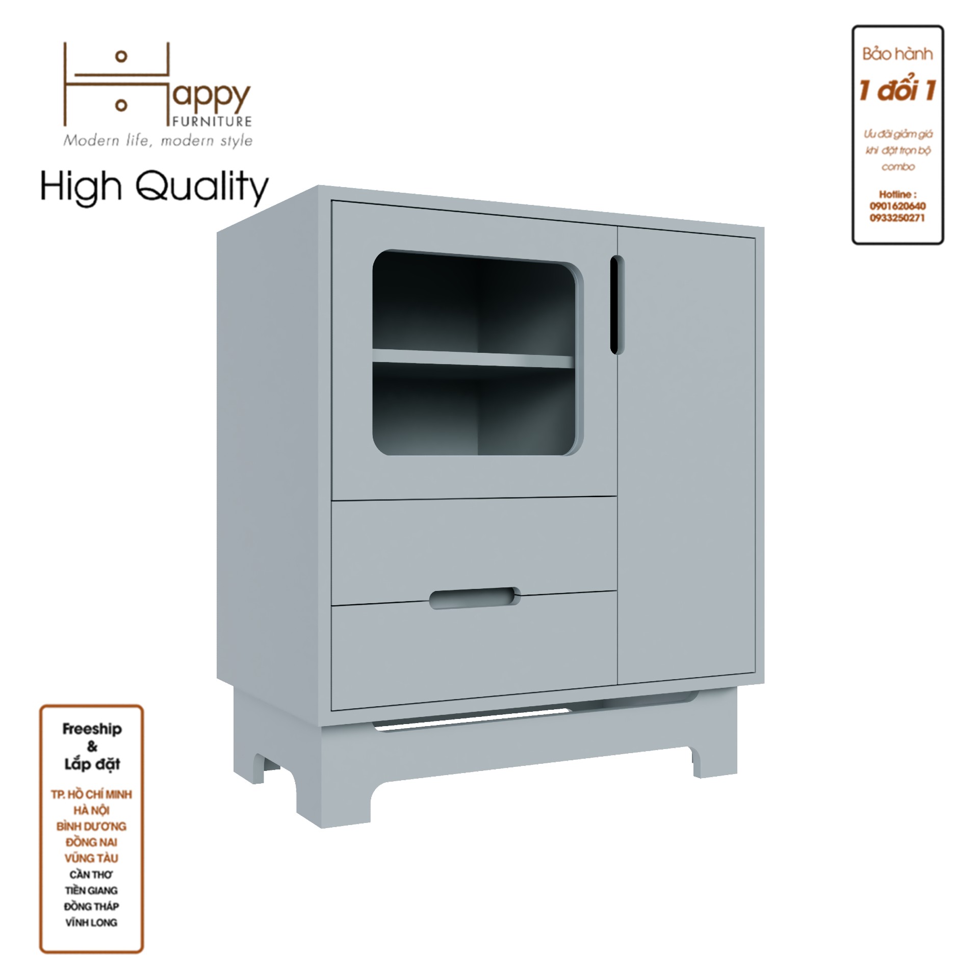 [Happy Home Furniture] MOLLY, Tủ lưu trữ cửa kính 2 cánh mở - 2 ngăn kéo, 72cm x 40cm x 82cm ( DxRxC), TCM_110