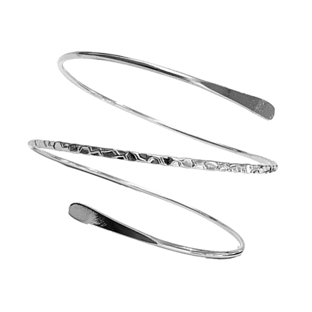 2xMinimalist Metal Coil Upper Arm Cuff Bracelet Armlet Armband Bangle Silver