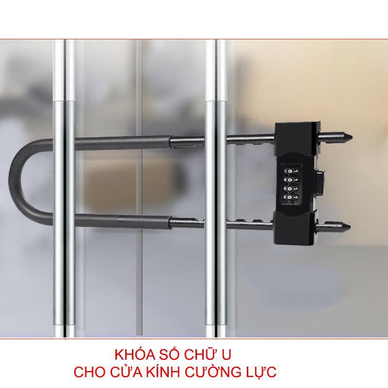 Khóa số chữ U trang bị 4 mã số có thể thay đổi được, loại móc dài 195-330mm dùng khóa cửa kính, chống trộm xe máy U701