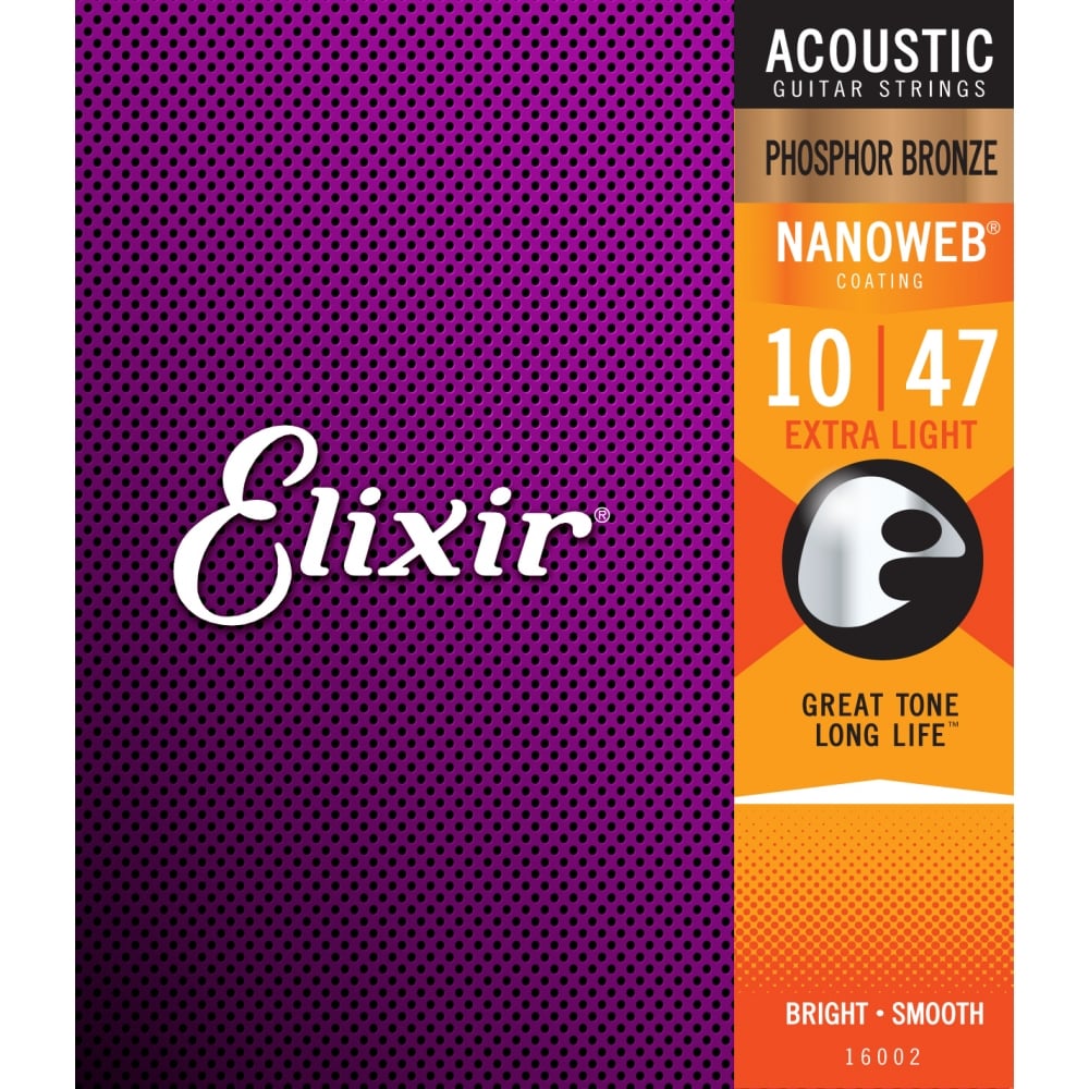 Elixir 16002 - Dây Đàn Acoustic Guitar Cỡ 10 (.010-.047) Phosphor Bronze Strings Extra Light (Bộ Dây Ghi-ta phủ lớp Nanoweb cao cấp) - Kèm Móng Gảy DreamMaker