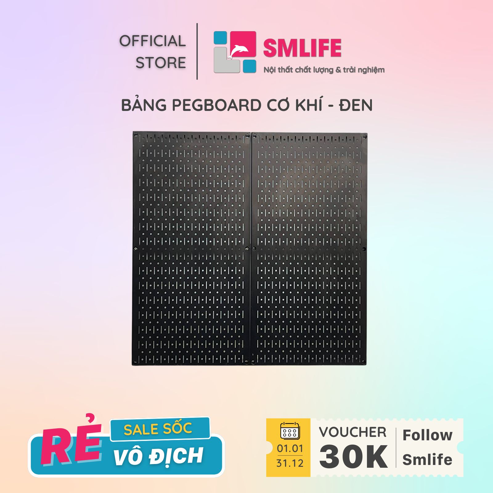 Bộ 2 Bảng treo dụng cụ Pegboard kim loại đứng 8040cm – Chất liệu kim loại sơn tĩnh điện – Giúp lưu trữ dụng cụ trực quan, dễ tìm kiếm – Đen