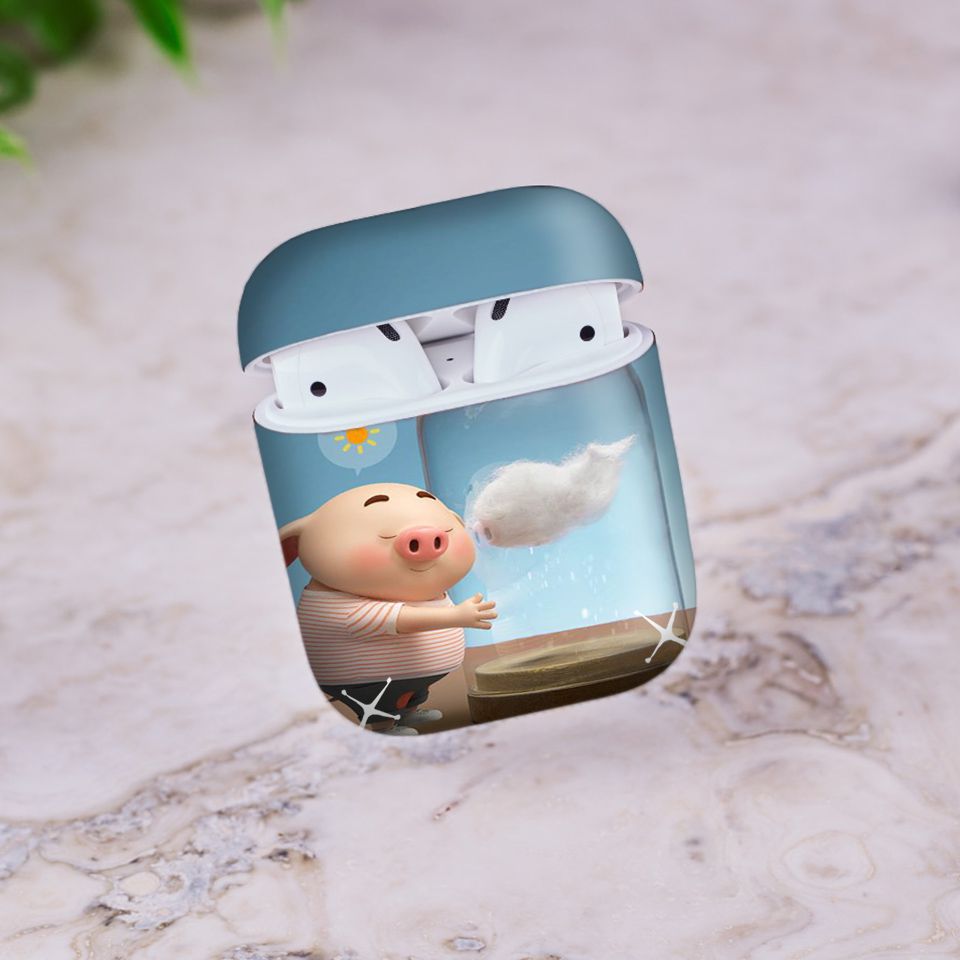 Miếng dán skin chống bẩn cho tai nghe AirPods in hình Heo con dễ thương - HEO2k19 - 142 (bản không dây 1 và 2)