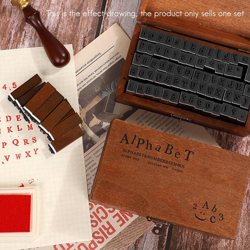 Creative Stationery Retro Alphanumeric 70 Wooden Chapter Boxed DIY Decorative Seal Cursive